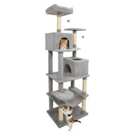 Costway - 70" Cat Tree for Indoor Cats with Padded Top Perch, Dual Condos, Hammock, Platforms - Light Gray