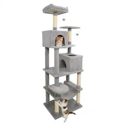 Front. Costway - Costway 70" Cat Tree for Indoor Cats with Padded Top Perch, Dual Condos, Hammock, Platforms - Light Gray.