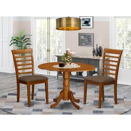 East West Furniture - DLML3-SBR-C 3 Pc Kitchen Table set-small Kitchen Table and 2 Dining Chairs - Saddle Brown