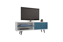 Manhattan Comfort - Liberty Mid-Century Modern 63" TV Stand - Blue Slate and White