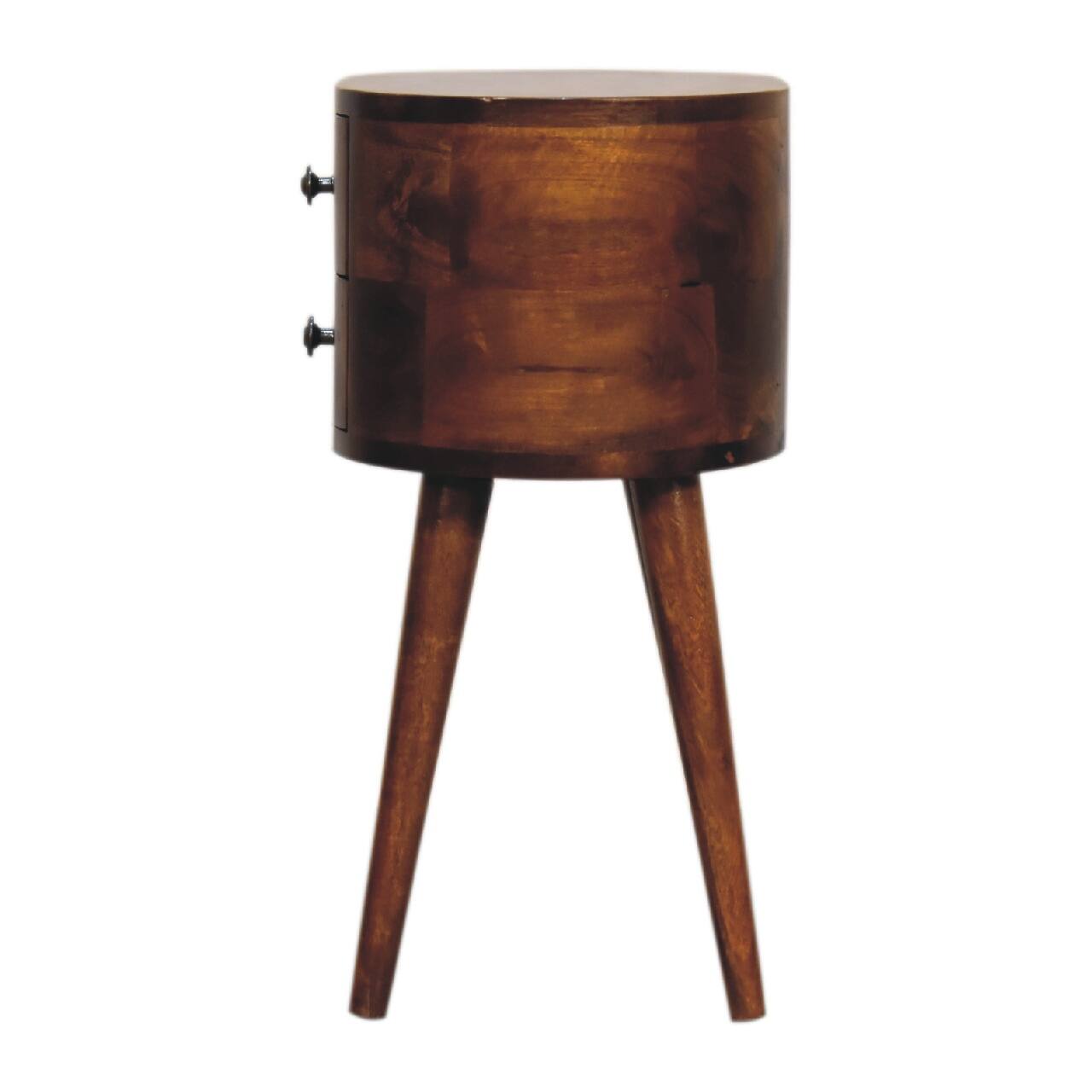 Alt View 6. Artisan Furniture - Artisan Furniture Solid Wood Mini Chestnut Rounded Nightstand Table, 2 Drawers, Nordic Legs, Dark Brown - Chestnut.