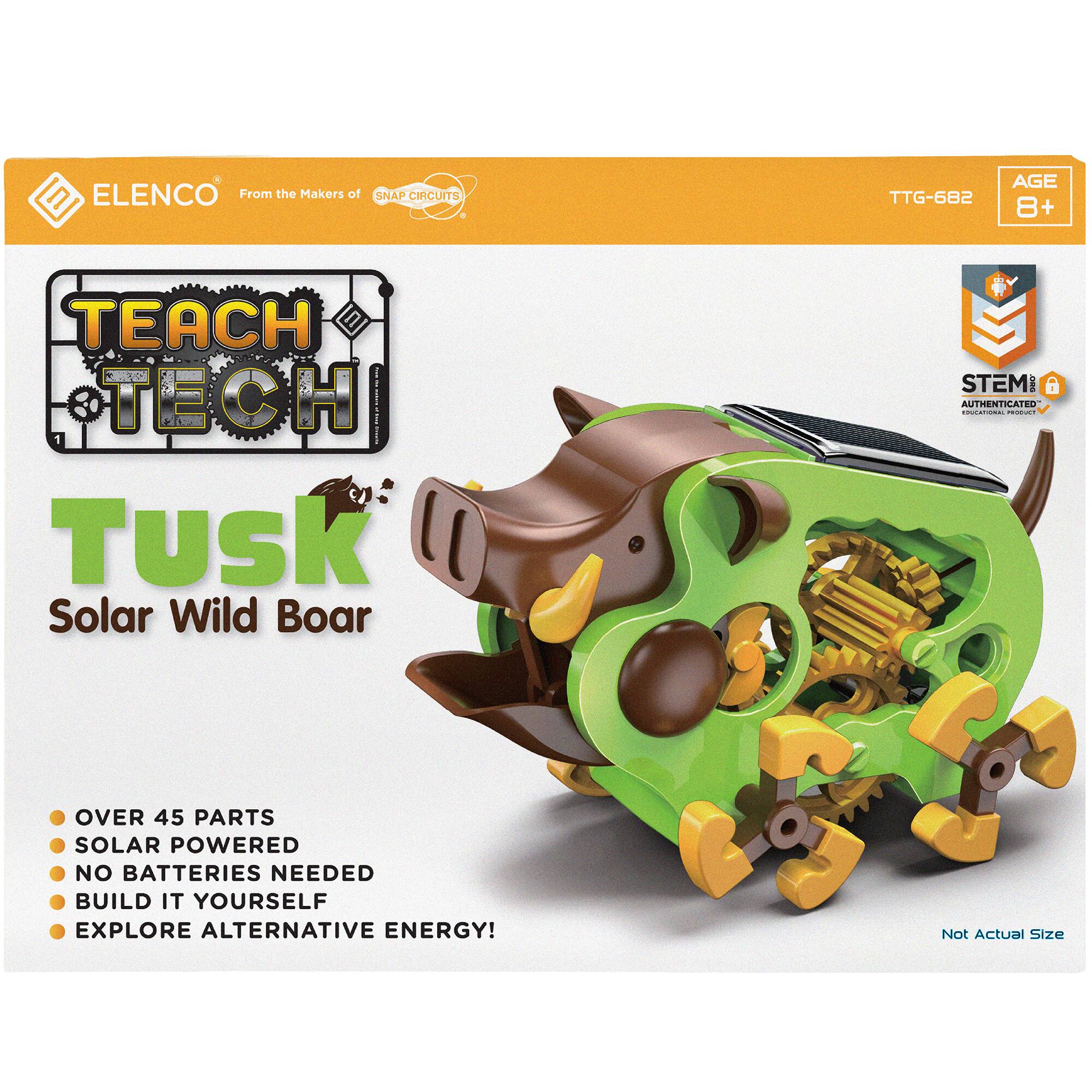 ELENCO From the Makers of SNAP CIRCUITS TTG-682 AGE 8+ TEACH TECH Tusk Solar Wild Boar STEM I AUTHENTICATED oaa -. OVER 45 PARTS SOLAR POWERED NO BATTERIES NEEDED BUILD IT YOURSELF EXPLORE ALTERNATIVE ENERGY! Not Actual Size