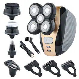 Kitcheniva - 5-in-1 Rotary Electric Shaver 4D Rechargeable Hair Beard Trimmer Razor - Black/Gold