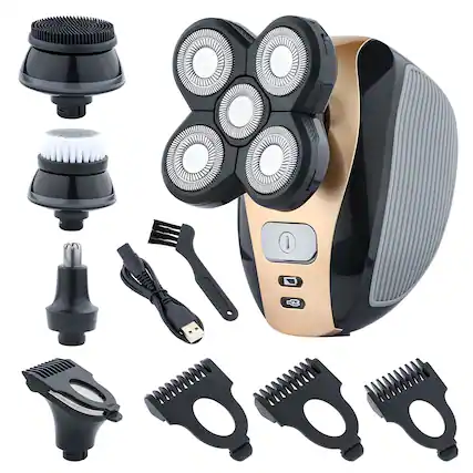 Front. Kitcheniva - 5-in-1 Rotary Electric Shaver 4D Rechargeable Hair Beard Trimmer Razor - Black & Gold.