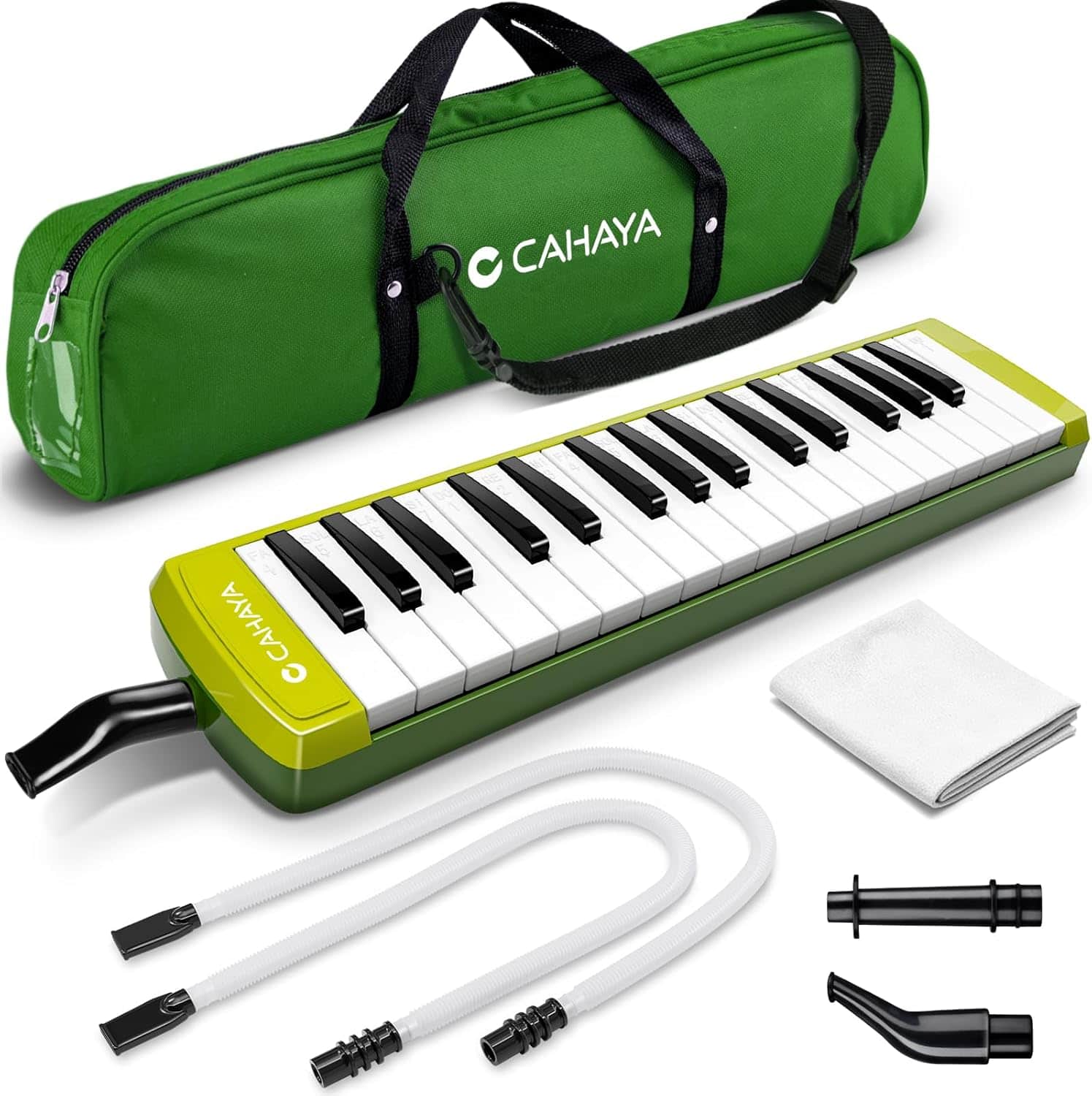 CAHAYA - Melodica Instrument 32-Keys Green Double Tubes Mouthpiece Air Piano Pianica Keyboard Instrument Gift CY0356