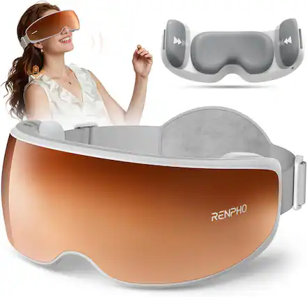 Front. Renpho - Eye Massager for Migraines, Vibration & 3 Level Heating & 3 Level Air Pressure and 3 Level Pressure Mode, Voice Control - Orange.