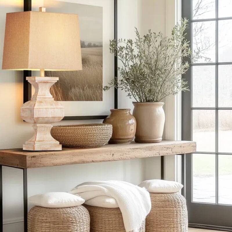 Left. Akoasm - Large Retro Resin Table Lamp Side Table Lamp for Living Room Bedroom with LED Bulb.