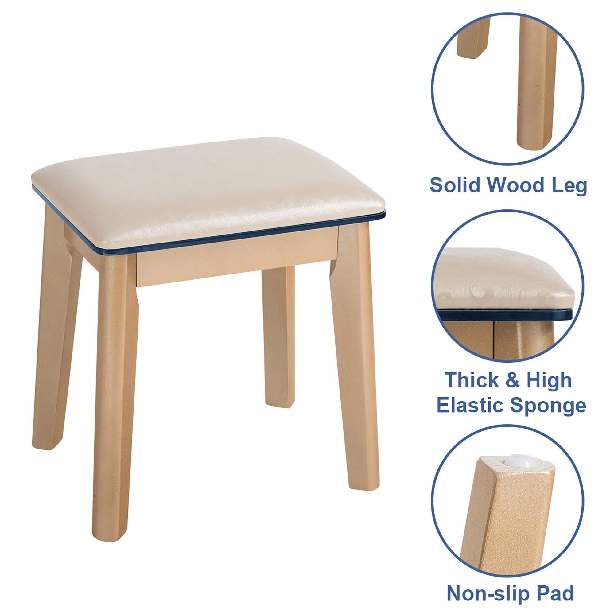 - Solid Wood Leg
- Thick & High Elastic Sponge
- Non-slip Pad