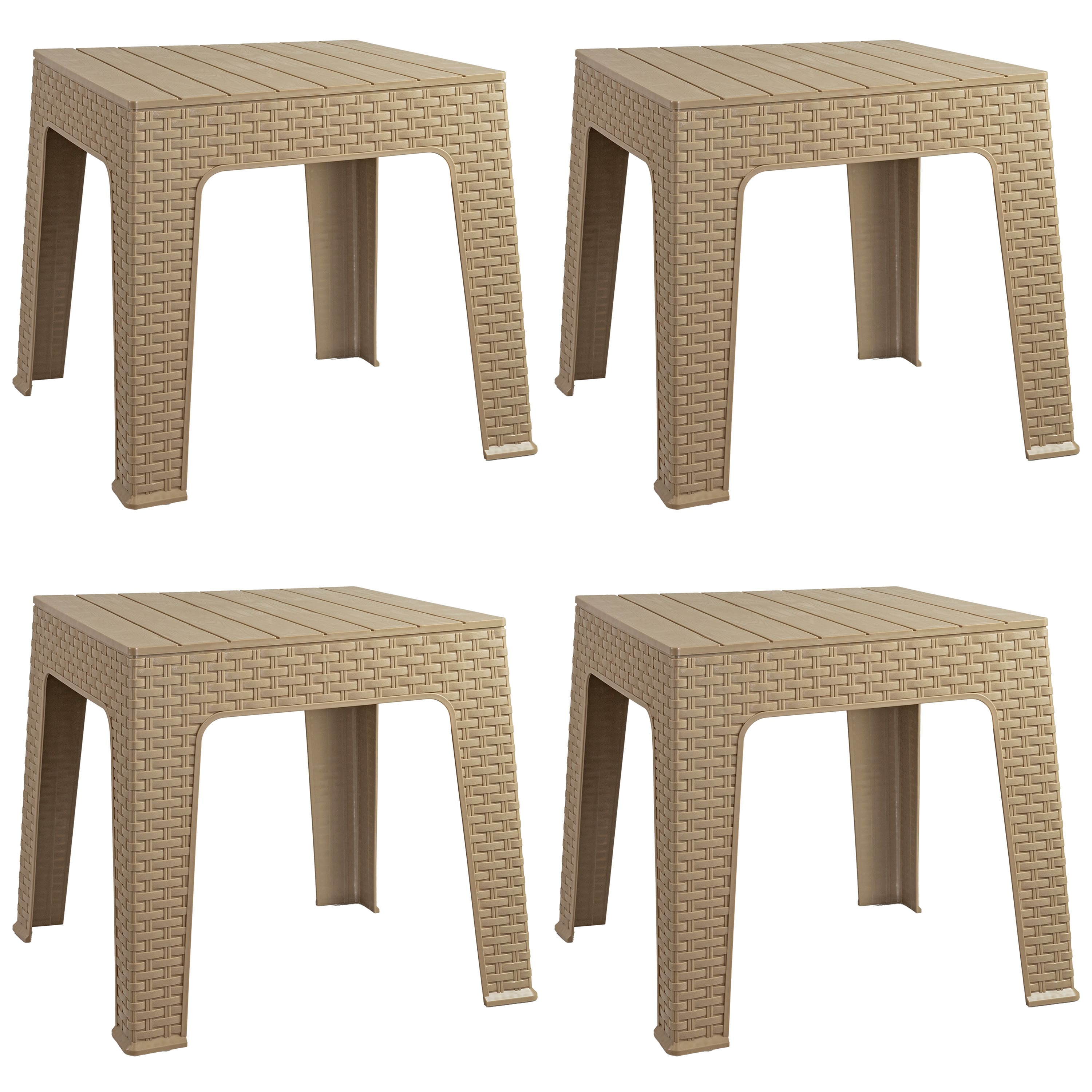 Sunnydaze - 17.75" Plastic Square Patio Side Table - Set of 4 - Beige