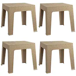 Sunnydaze - 17.75" Plastic Square Patio Side Table - Set of 4 - Beige