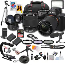 Bundle - Sony - A7 IV Mirrorless Digital Camera 24MP w/ 28-70mm Lens, LED Light, Microphone, 128GB Extreme Speed + More - Black