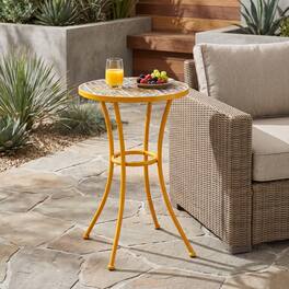 Loheer - Tile Mosaic Outdoor Side Table with Metal Legs - Yellow