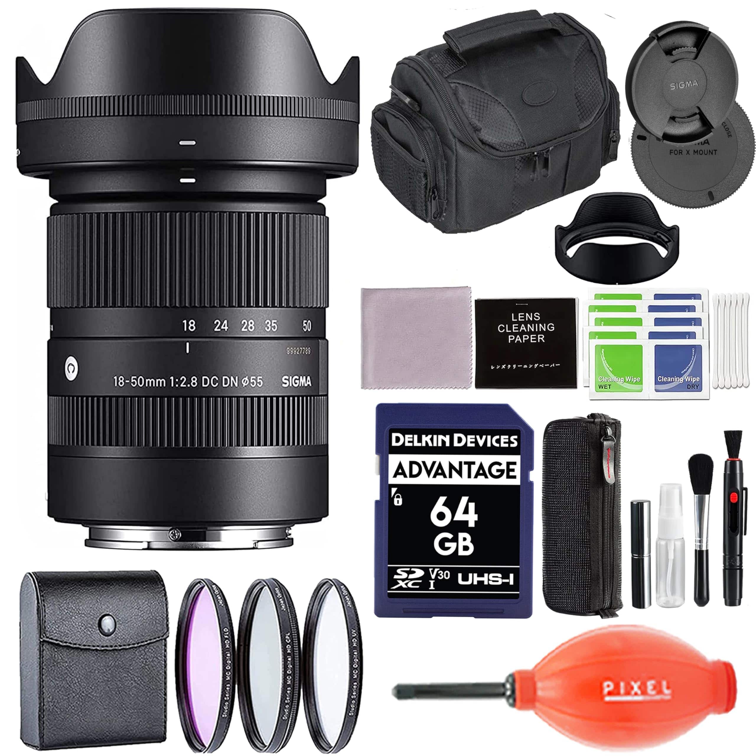Sigma - 18-50mm f2.8 DC DN Contemporary Lens for Fujifilm X Mount with Advanced Accessory and Travel Bundle | 18-50mm f2.8 - Black