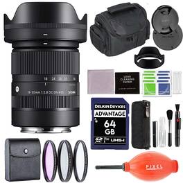 Sigma - 18-50mm f2.8 DC DN Contemporary Lens for Fujifilm X Mount with Advanced Accessory and Travel Bundle | 18-50mm f2.8 - Black
