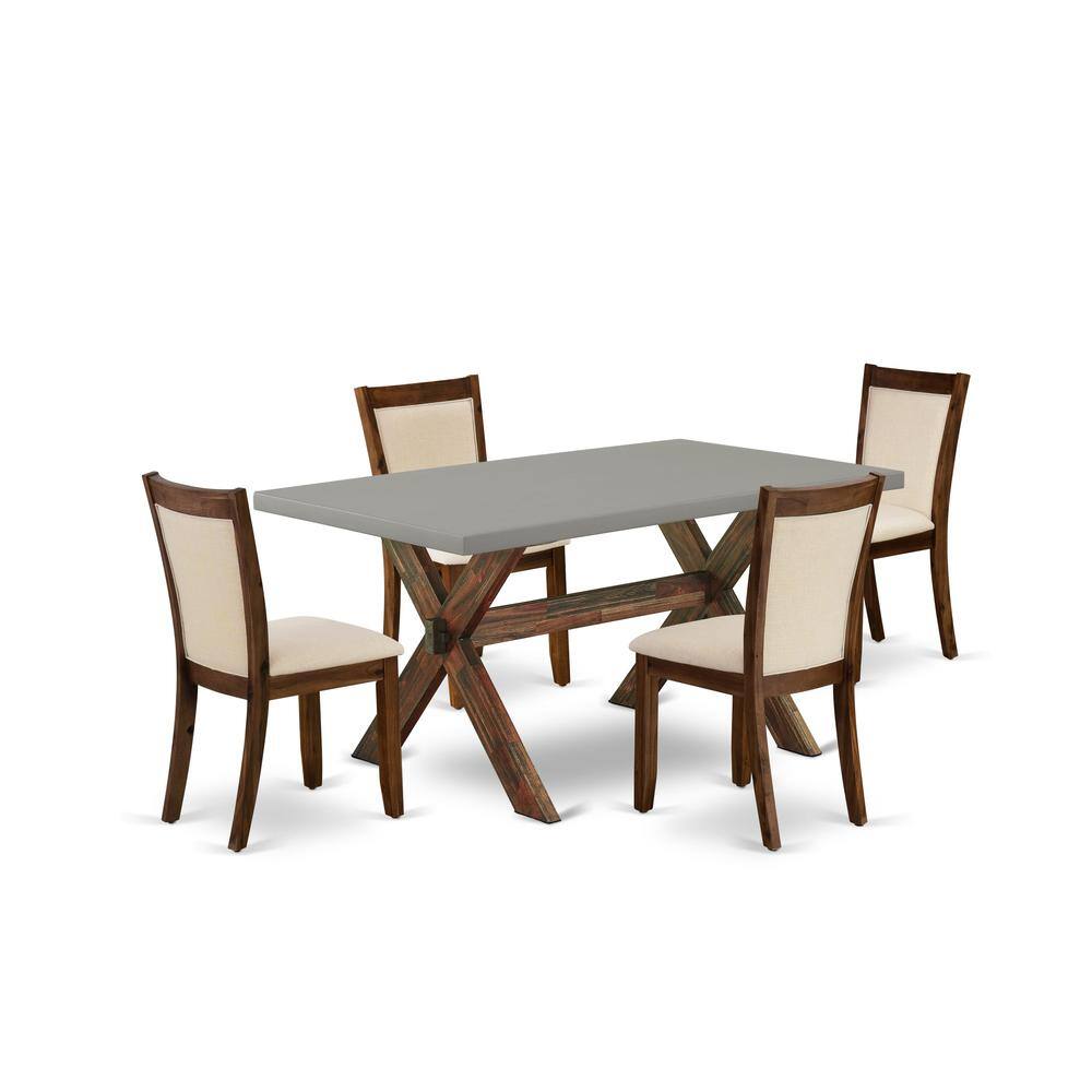 Front. East West Furniture - East West Furniture 5-Piece Dining Room Table Set Consists of a Mid Century Dining Table and 4 Light Beige Linen Fabric - Multi-Color.