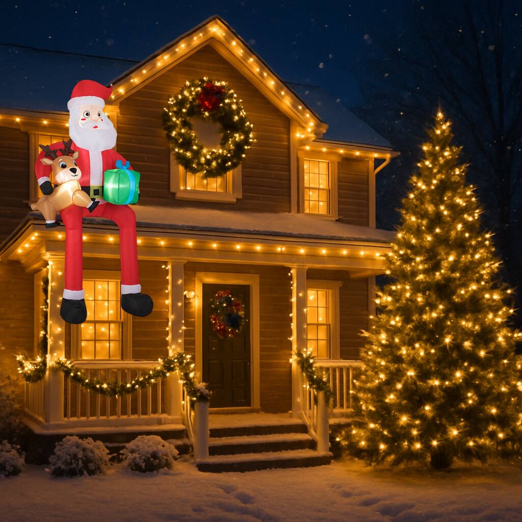 Front. BreeBe - 9.5FT Lighted Inflatable Santa Claus Outdoor Christmas Decoration with Built-In LED Lights - Multicolor.