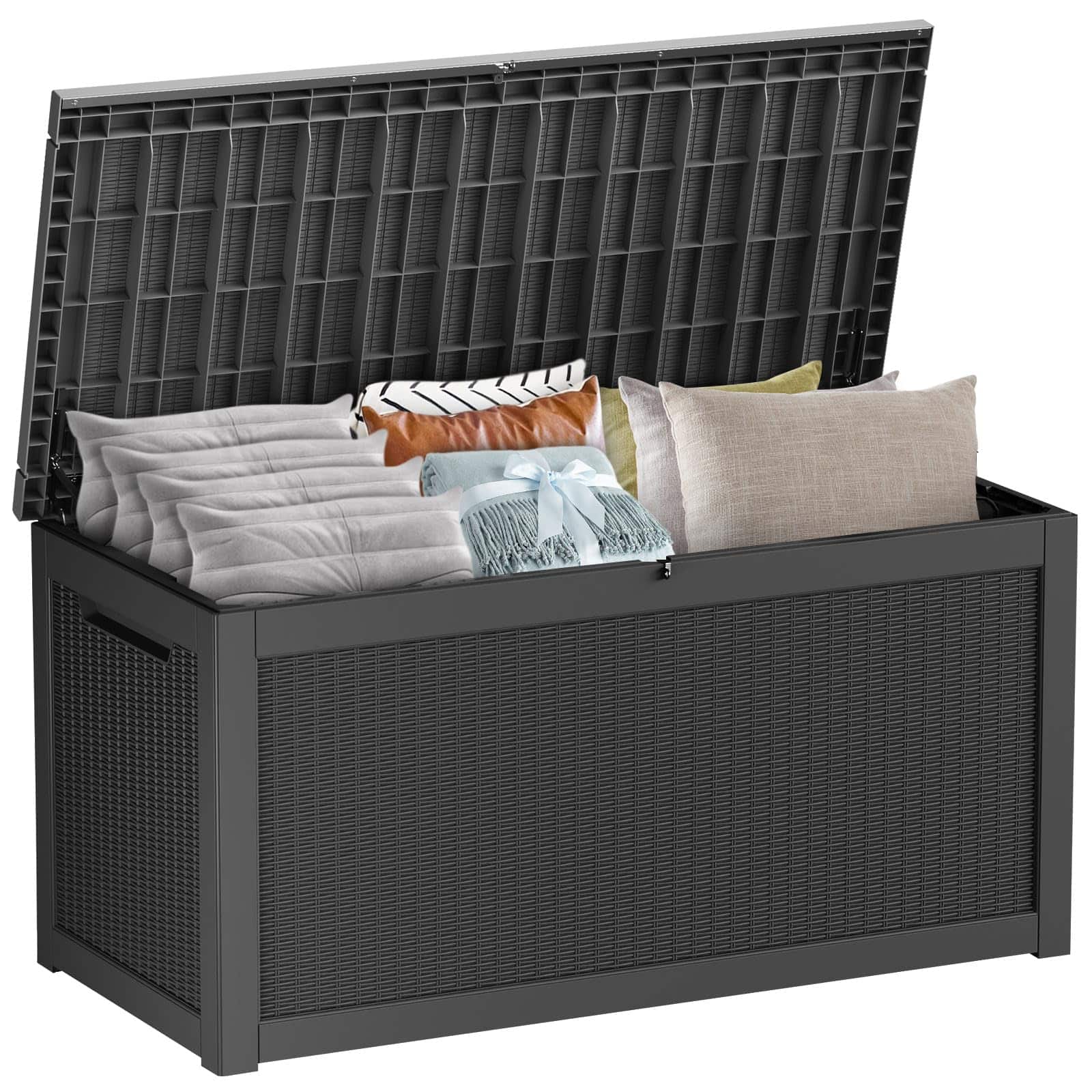 Front. Decksplore - 320 Gal. Outdoor Resin Waterproof Deck Box with Lockable Lid - Black.