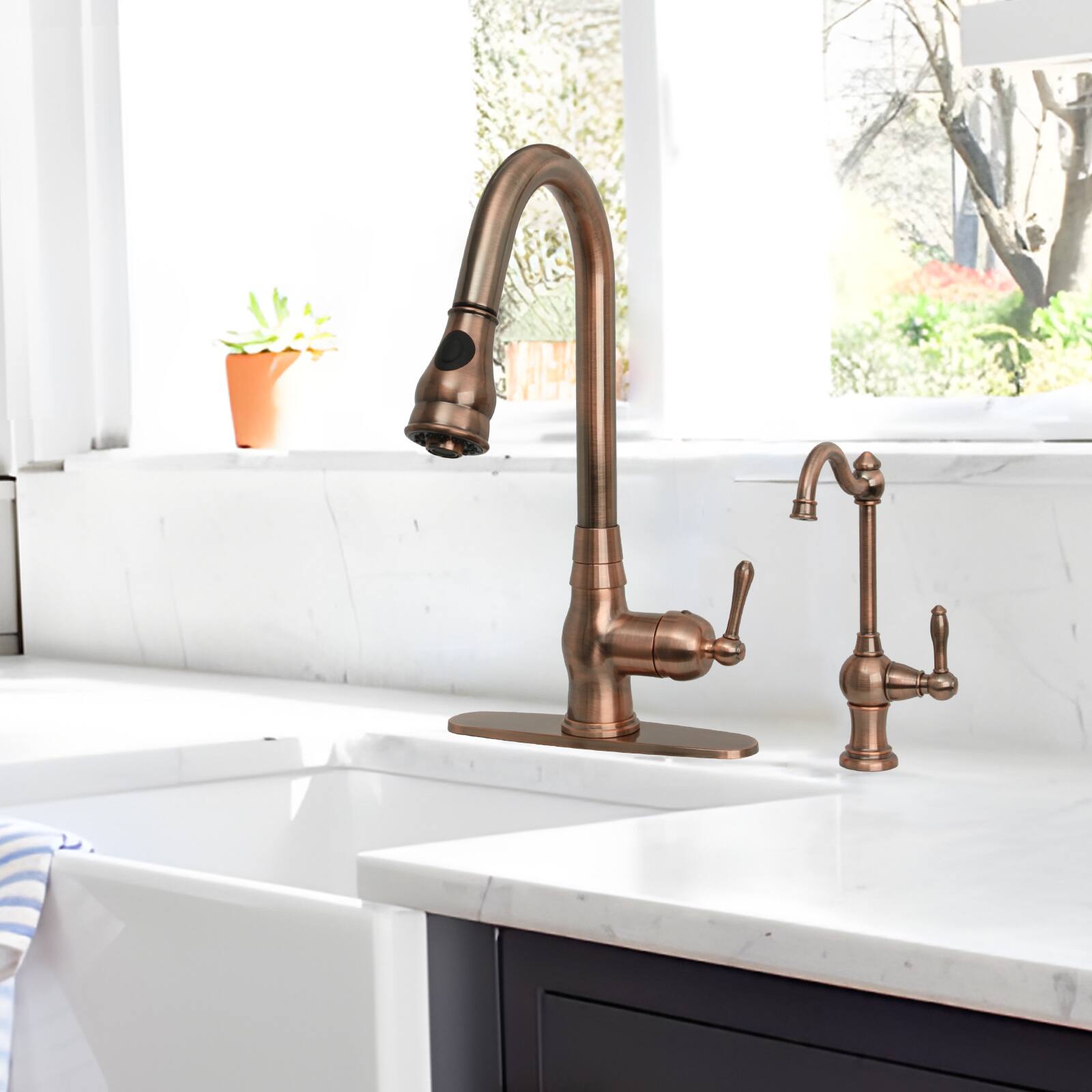 Alt View 5. Akicon - Akicon One-Handle Solid Brass Kitchen Drinking Water Filter Faucet in Antique Copper - Antique Copper.