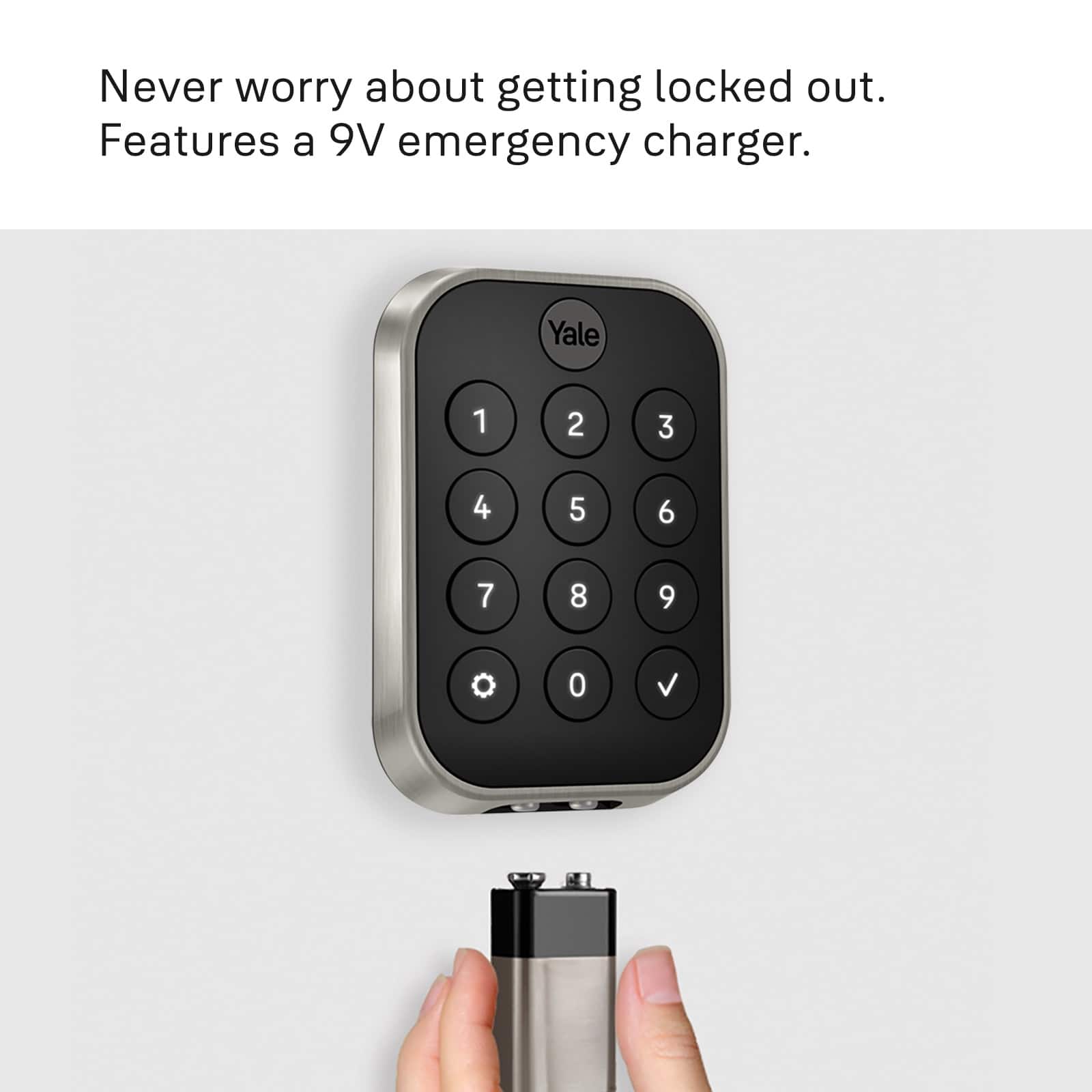 Never worry about getting locked out. Features a 9V emergency charger. Yale 1 2 3 4 5 6 7 8 9 0 v.
