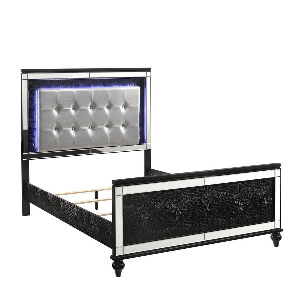 Angle. New Classic Furniture - Furniture Valentine Solid Wood Full Size Lighted Bed in Black - Black.