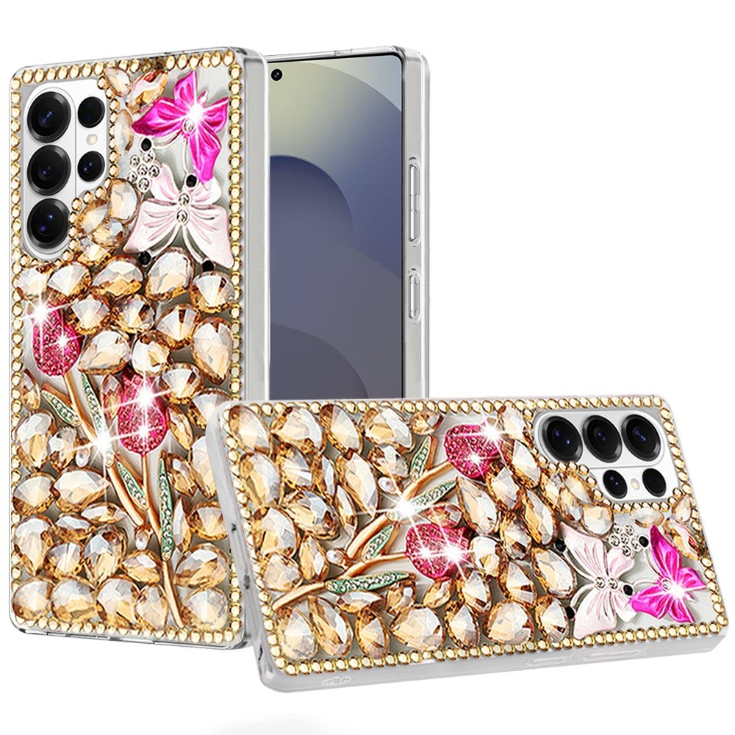 Front. Kitcheniva - Dazzling 3D Rhinestone Ornament Protective Case With Tempered Glass For Samsung S26 Ultra Gold Exquisite - Gold.