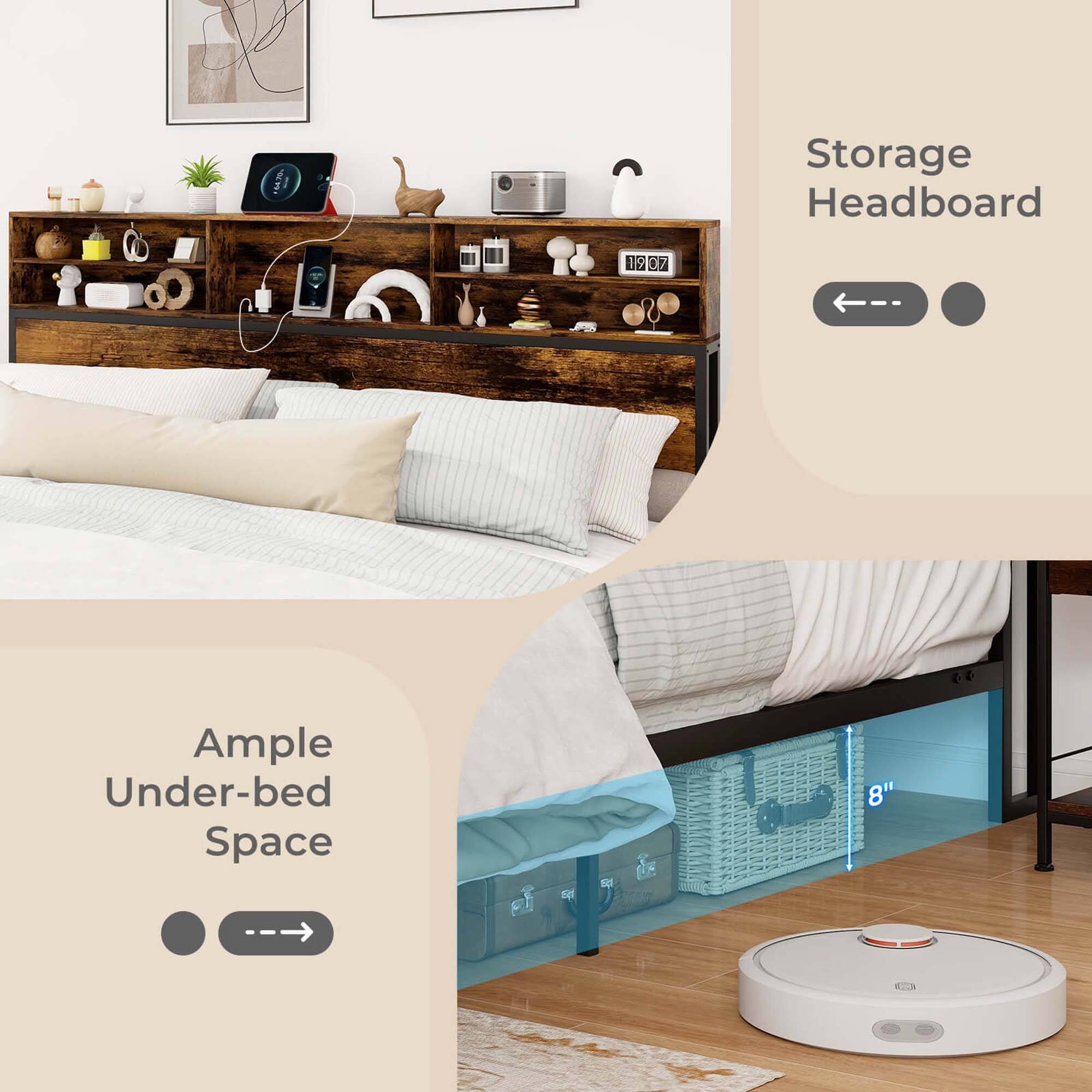 I Storage Headboard 12 O7 Ample Under-bed Space  8"