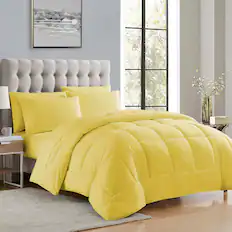 Front. Sweet Home Collection - All Season Reversible Bed-in-A-Bag Solid Color Comforter & Sheet Set, Twin XL - Yellow.