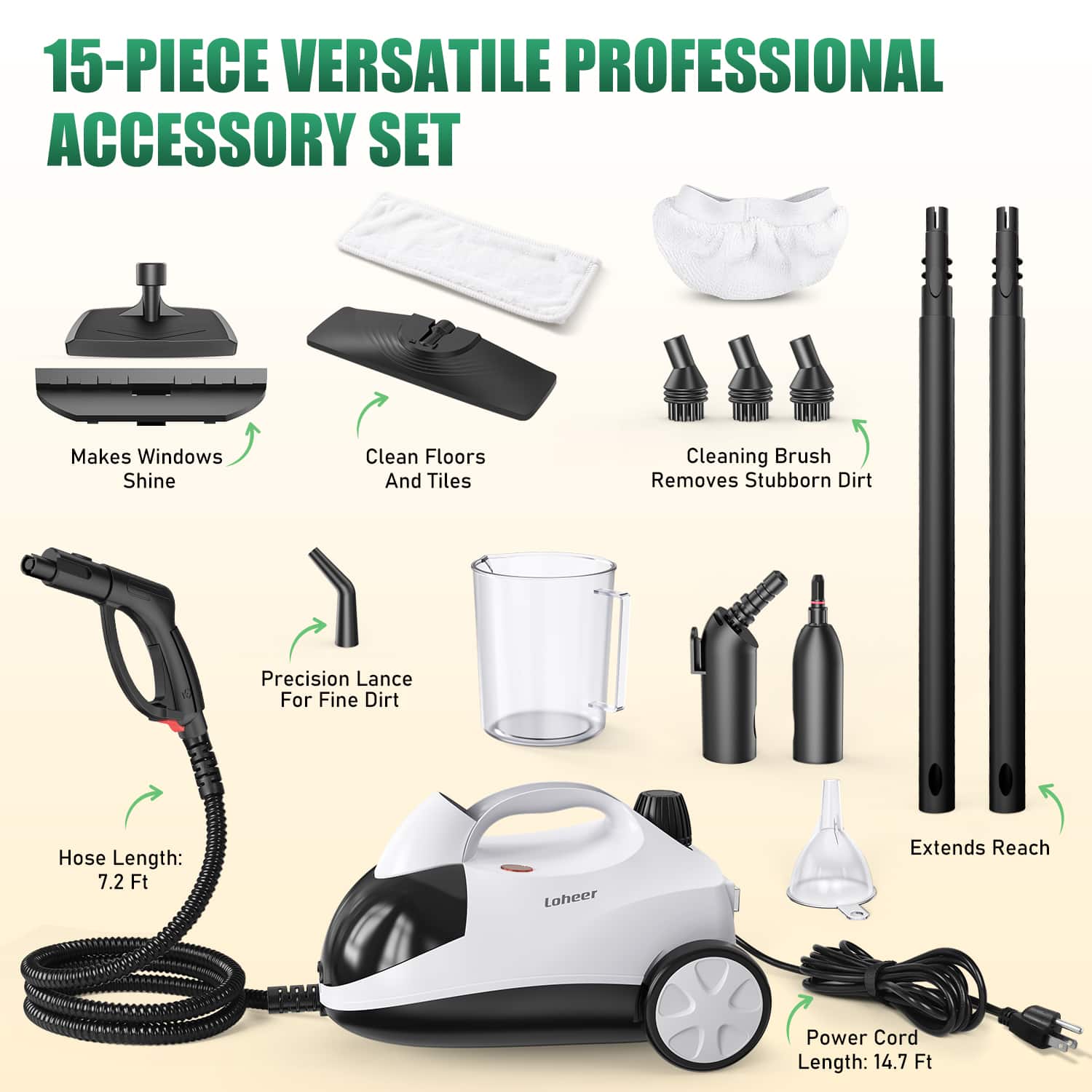 Loheer Steam Cleaner, 1500 watts Multipurpose Steamer for Cleaning