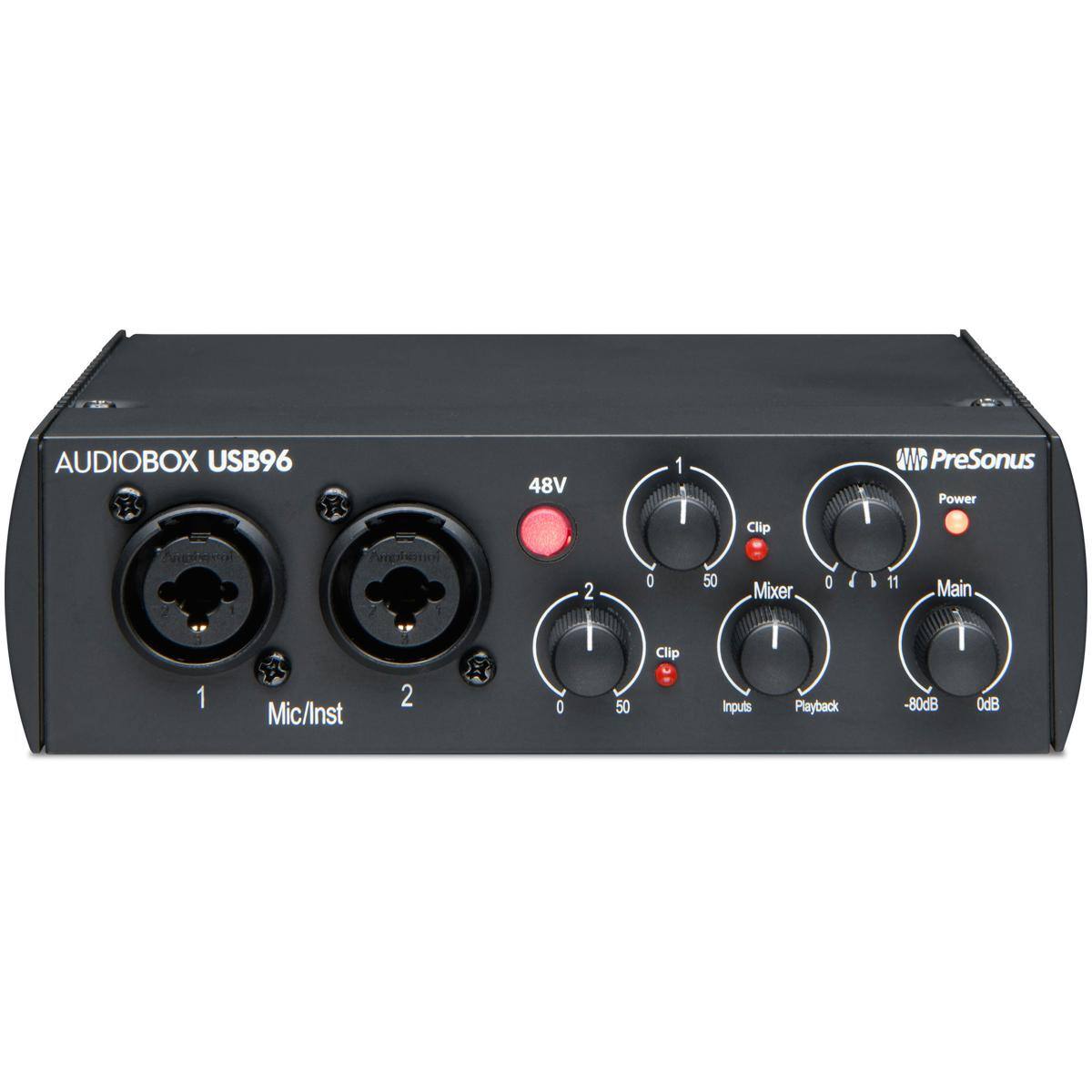 AUDIOBOX USB96  
48V  
1 Mic/Inst  
2  
PreSonus Power  
Clip  
Mixer  
Inputs  
Playback  
-80dB  
0dB  
Main