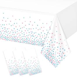 Dapper Styles - And Plastic Tablecloth Disposable Table Cloth For Rectangle Tables Stamping Dot Gender Reveal Shower Birthd - White and Pink Blue-54x108"(3 Pack)