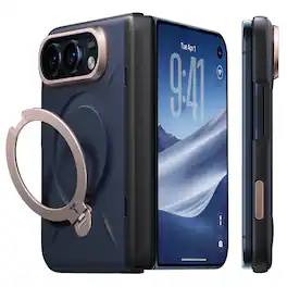 TORRAS - VegSkin Slim iPhone Duo Case Vegan Leather, 360 Magnetic Stand, Back Case Only - Deep Blue
