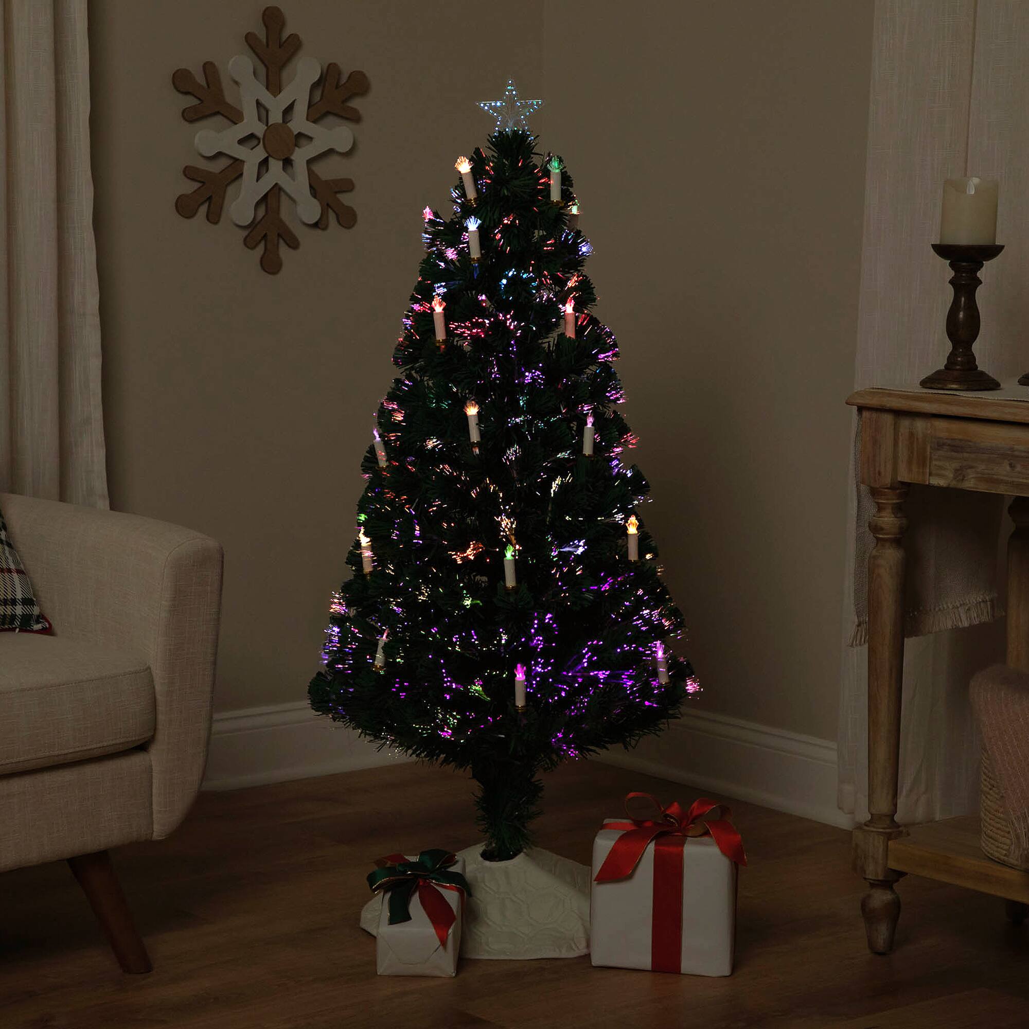 Alt View 2. Northlight - Pre-Lit Fiber Optic Pine Artificial Christmas Tree with Candles - 4' - Multi Lights - Green.