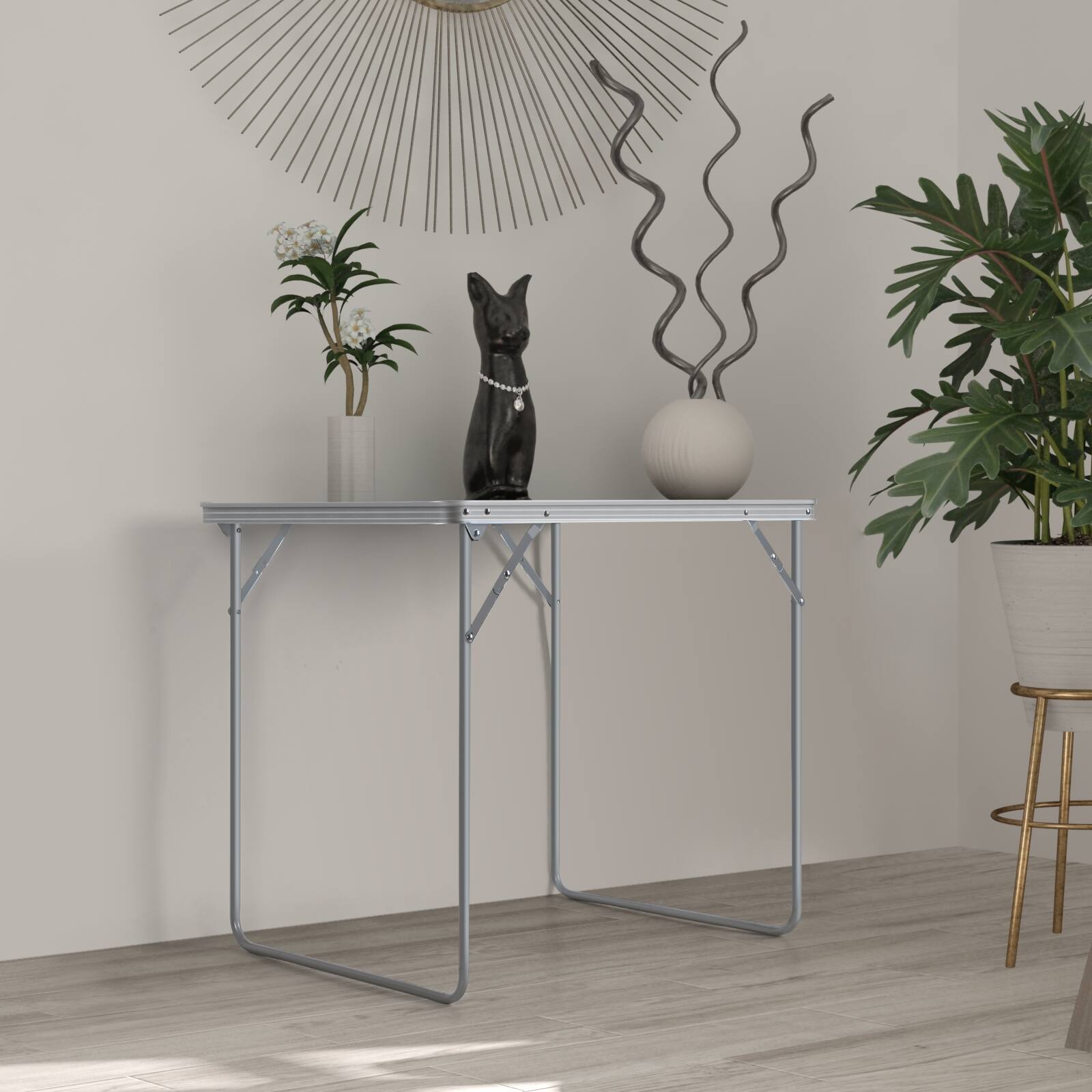 Alt View 2. Oumilen - Aluminum Frame Folding Table with Carry Handle， Gray - Gray.