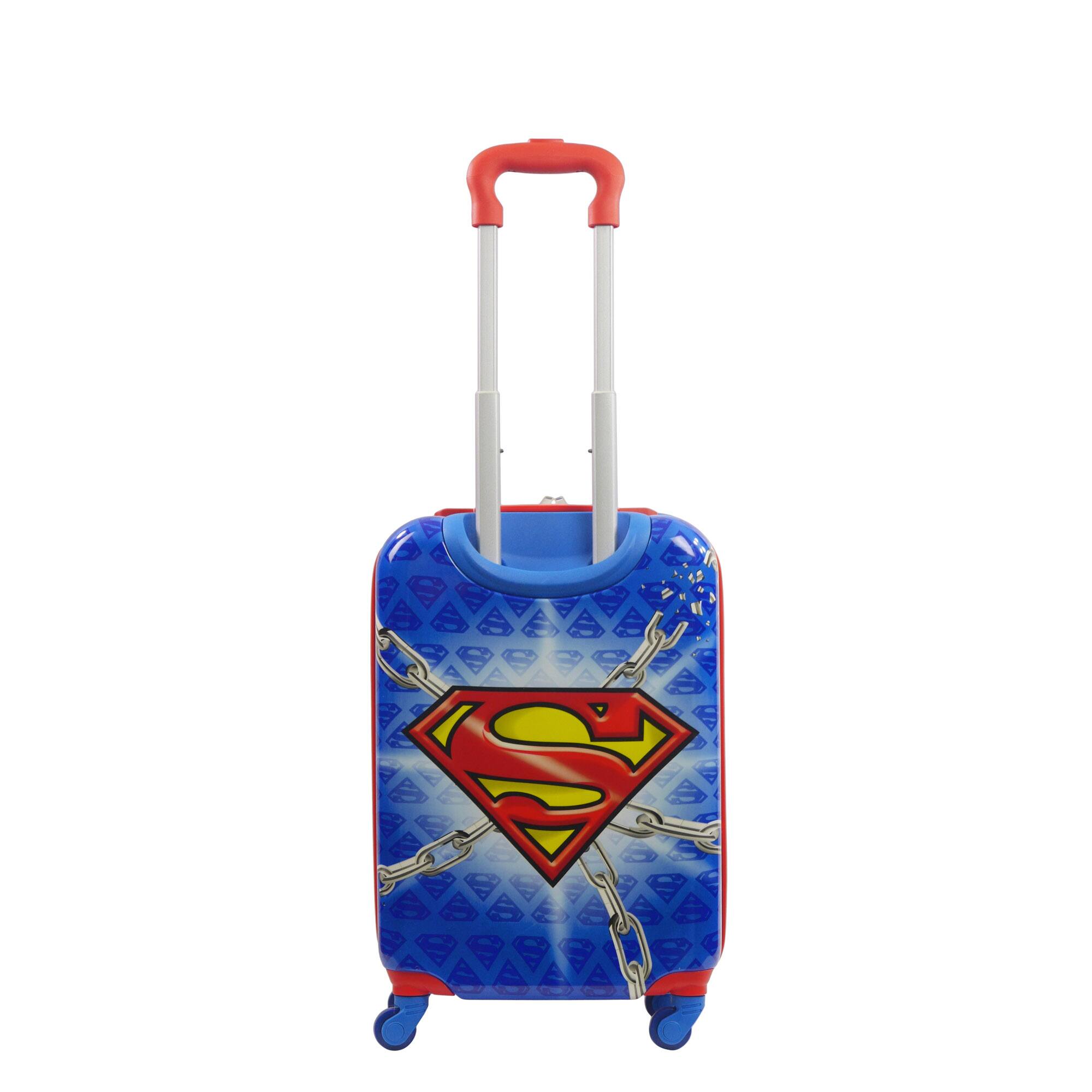 Back. Ful - WB Superman kids 20.5" Hard side spinner carry-on luggage - BLUE.