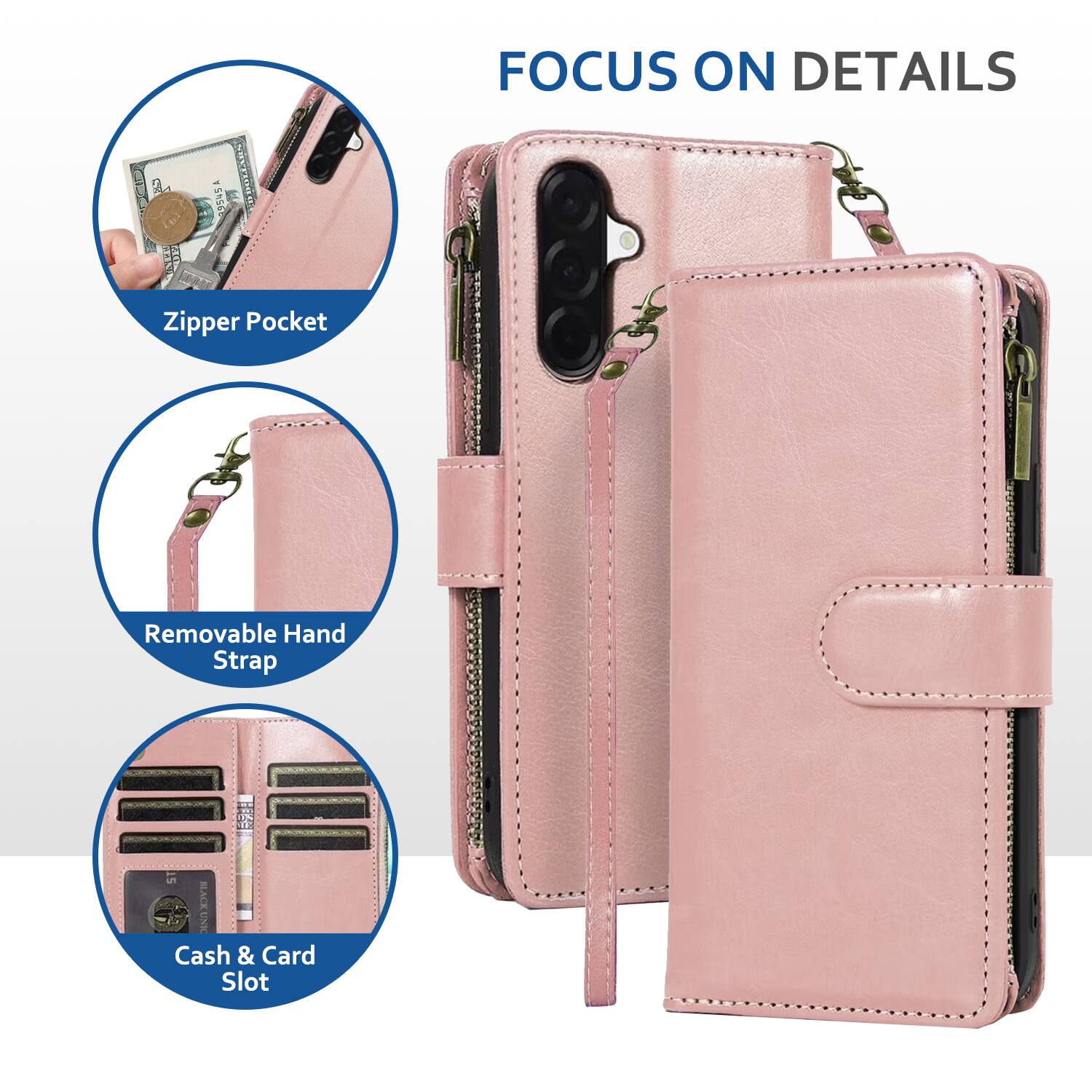 FOCUS ON DETAILS

- Zipper Pocket
- Removable Hand Strap
- Cash & Card Slot