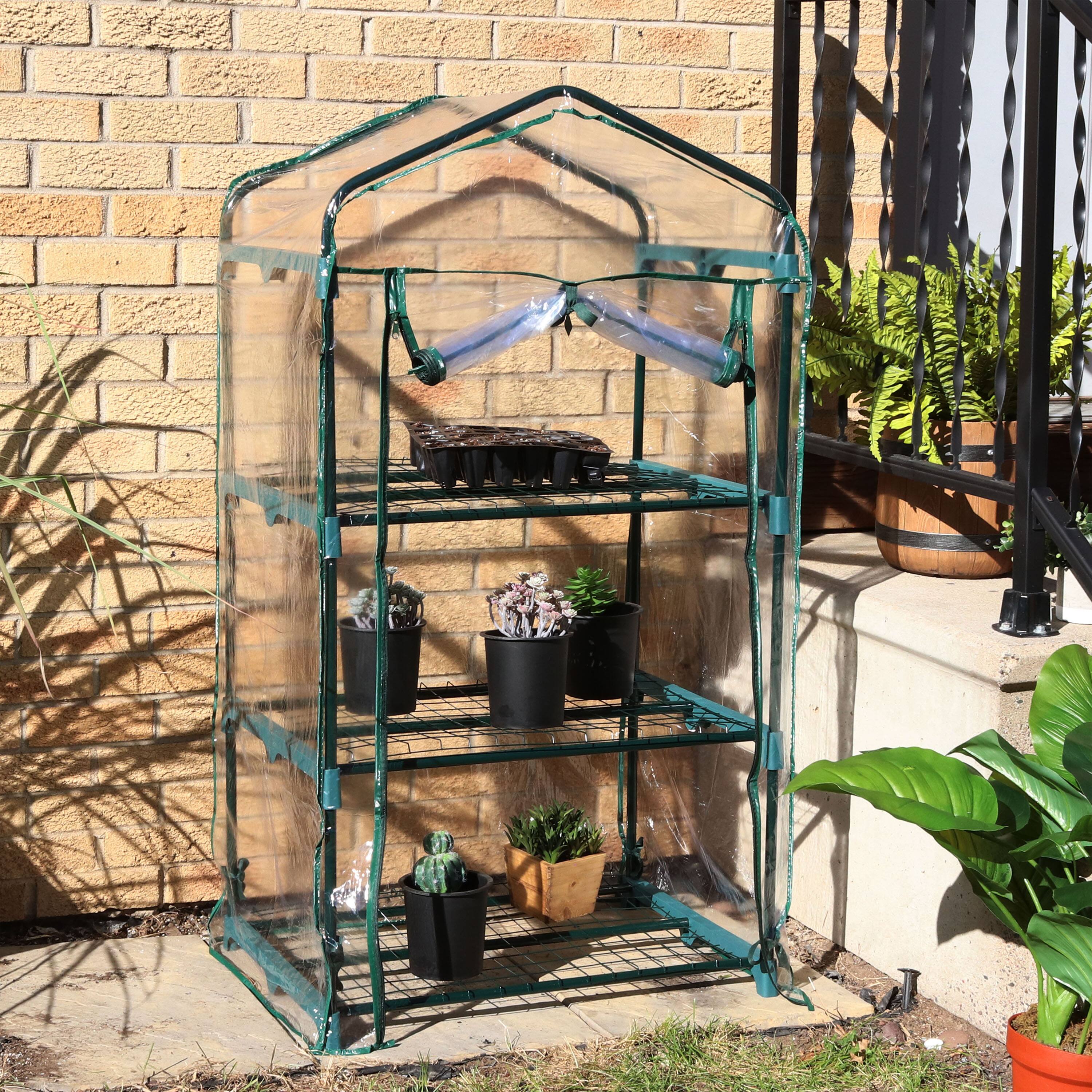 Alt View 5. Sunnydaze - Iron PVC Cover Mini Greenhouse with 3 Shelves/Zipper - Clear.