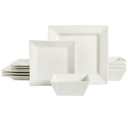 Gibson - Everyday Hard Square 12 Piece Fine Ceramic Dinnerware Set - White