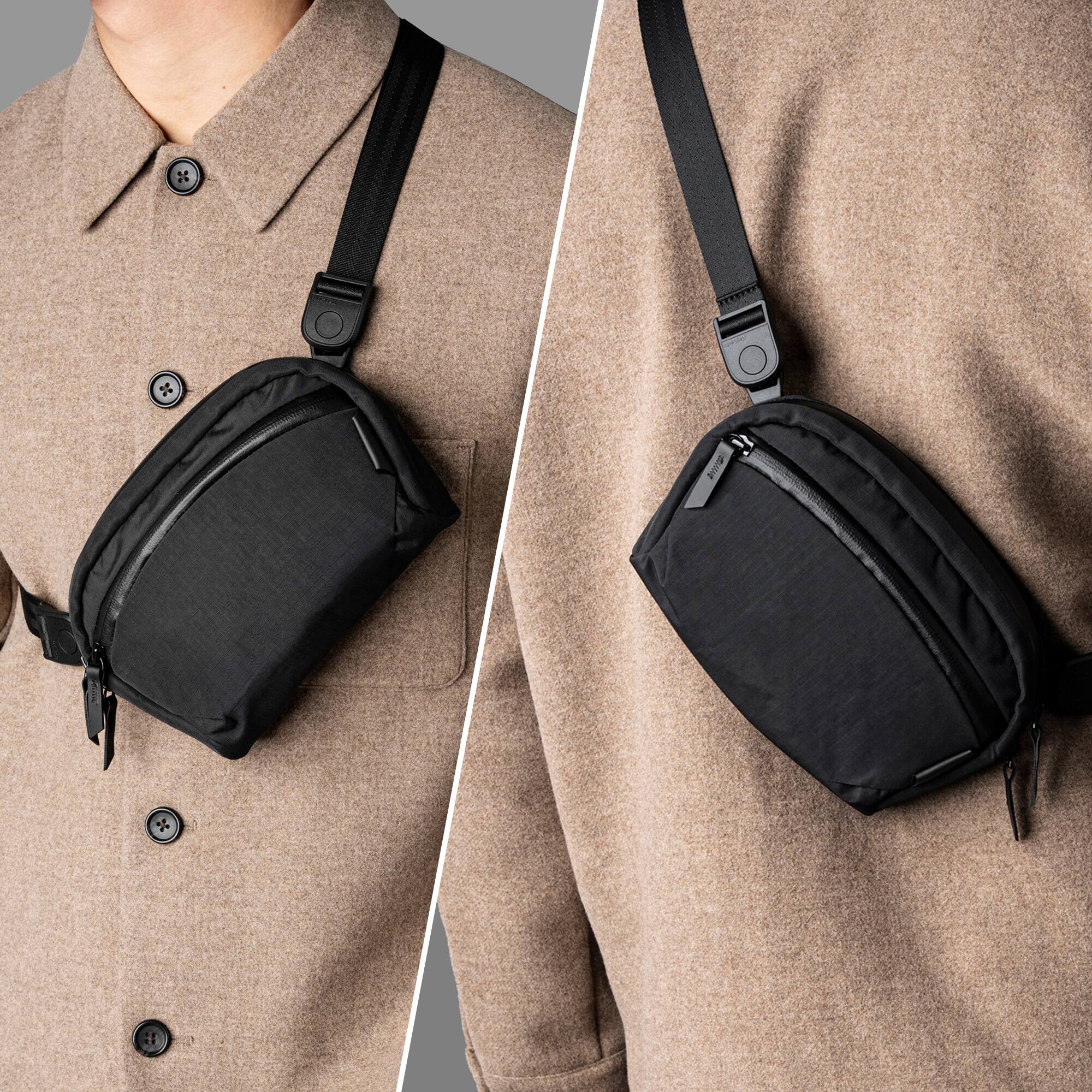 Alt View 4. ALPAKA - Travel Sling Bag 1L for Men, Detachable Strap Converts to Pouch, Phone Sleeve, Hidden Rear Pocket, YKK Zippers - Black Axoflux 210D.