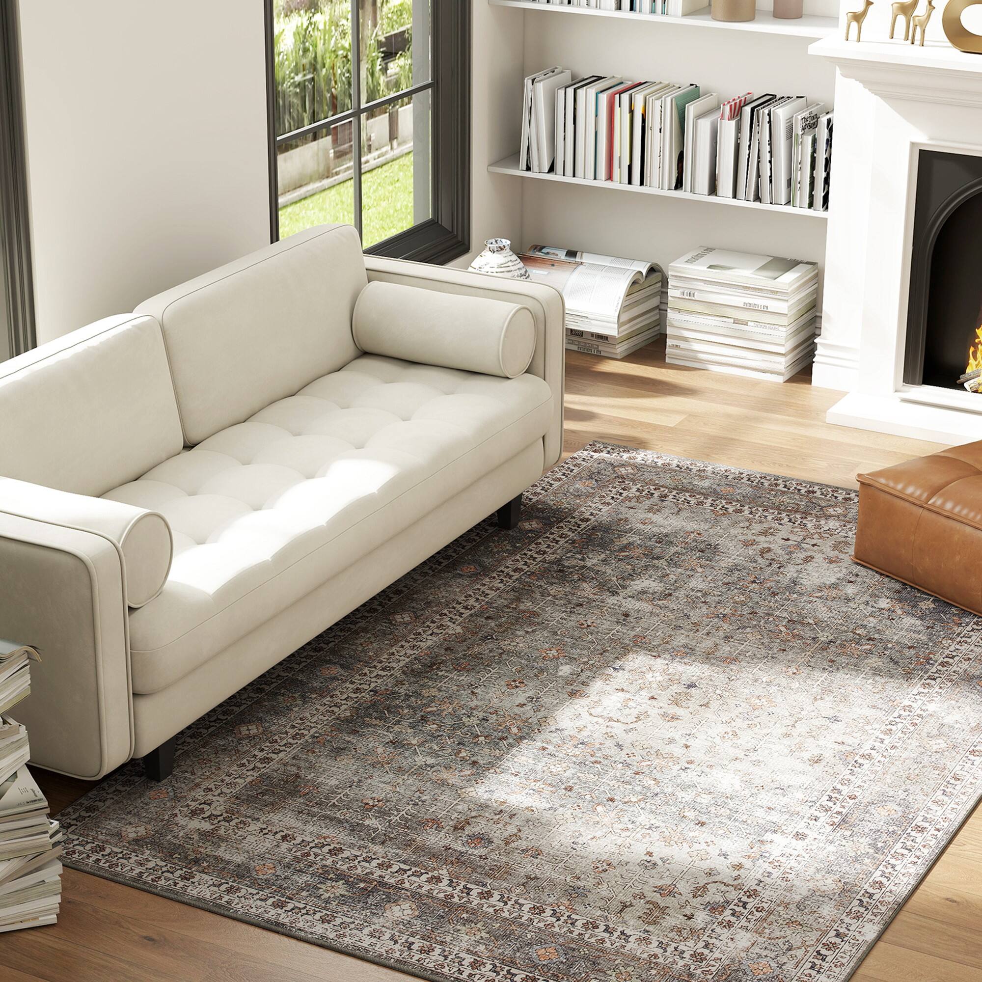 Alt View 1. Homcom - Area Rug 5x7, Machine Washable Non-Slip Traditional Floor Cover, Dark Mixed-Brown - Dark Mixed Brown.