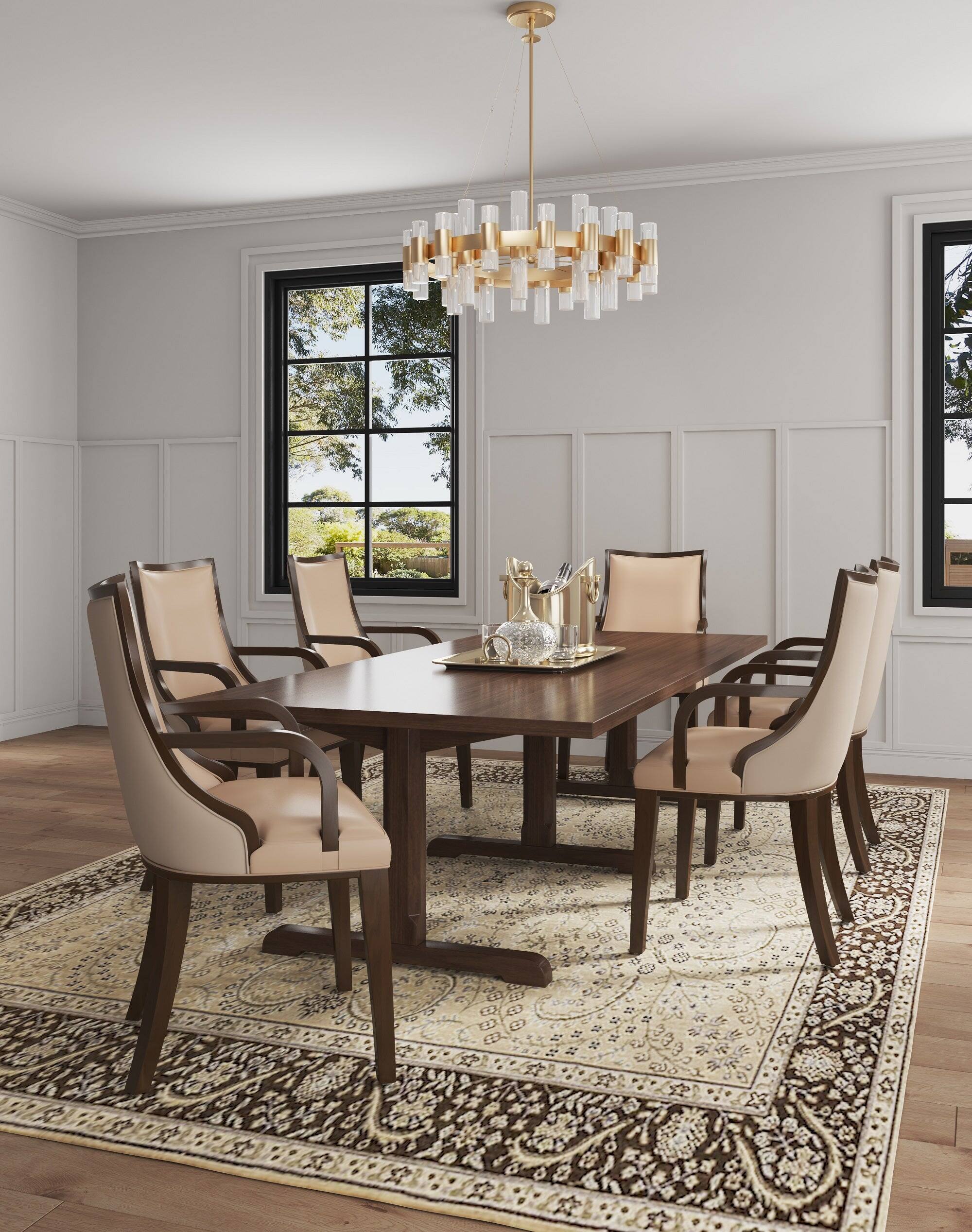 Angle. Manhattan Comfort - Grand Traditional Wood Upholstered Dining Chair with Arms - Tan.