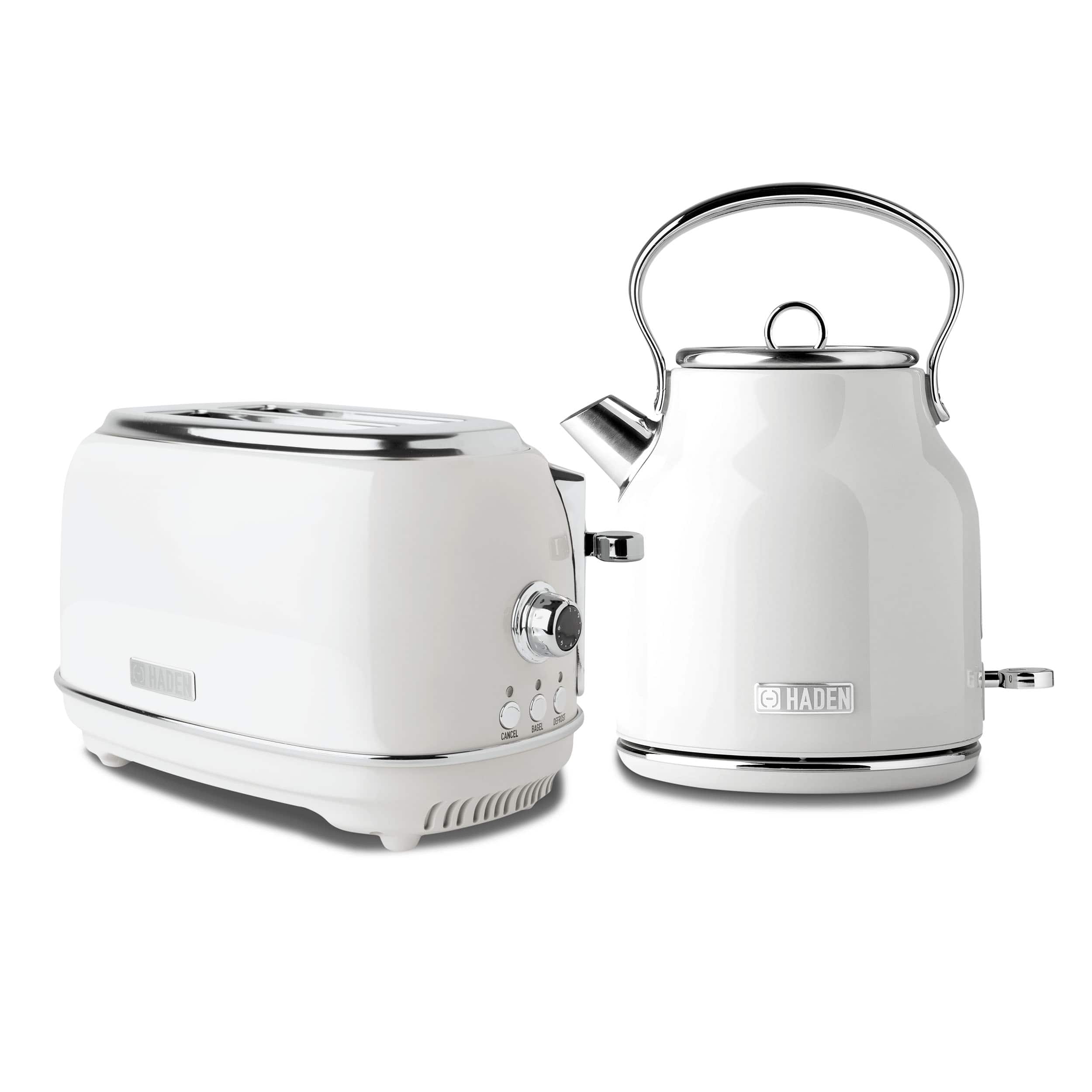Haden - Heritage 1.7 L Stainless Steel Electric Kettle with 2 Slice Toaster - White