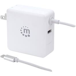 Manhattan - 180245 60-watt Power Delivery Wall Charger With Built-in Usb-c Cable - White
