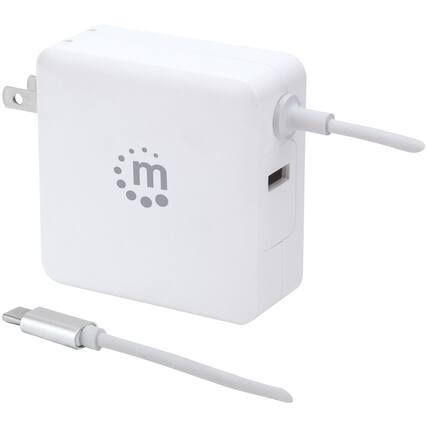 Front. Manhattan - Manhattan 180245 60-watt Power Delivery Wall Charger With Built-in Usb-c Cable - white.