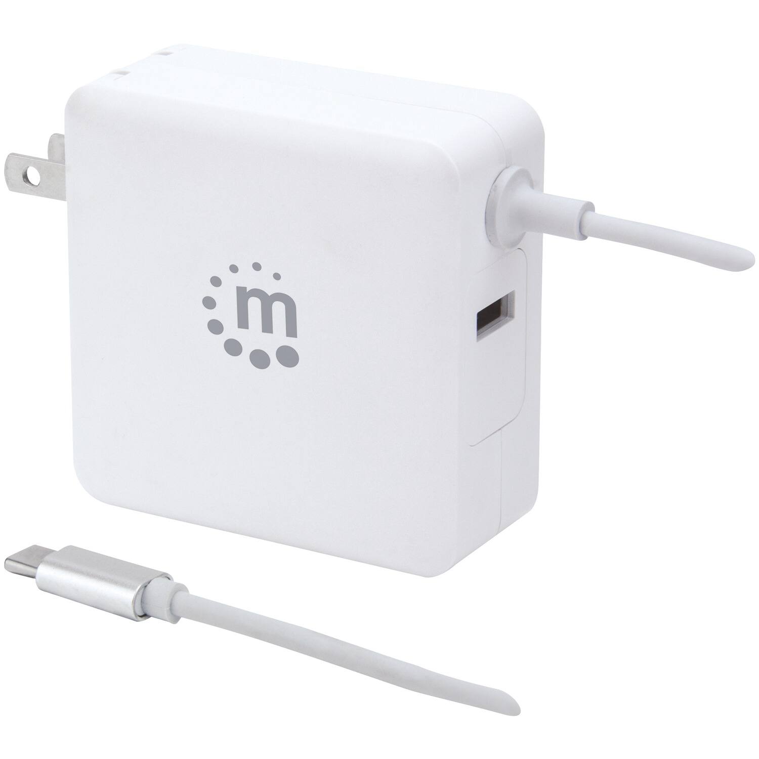 Front. Manhattan - Manhattan 180245 60-watt Power Delivery Wall Charger With Built-in Usb-c Cable - white.
