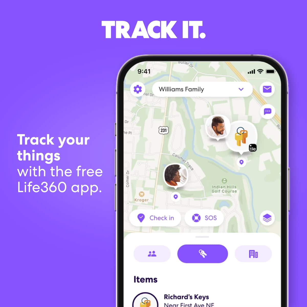 Track your things with the free Life360 app. Dr. Ne PI Comer Dr. Kroger 231 Calumet Trace 4 Indian Hills Golf Course tile Bu. Check in SOS Items. Richard's Keys Near First Ave NE.