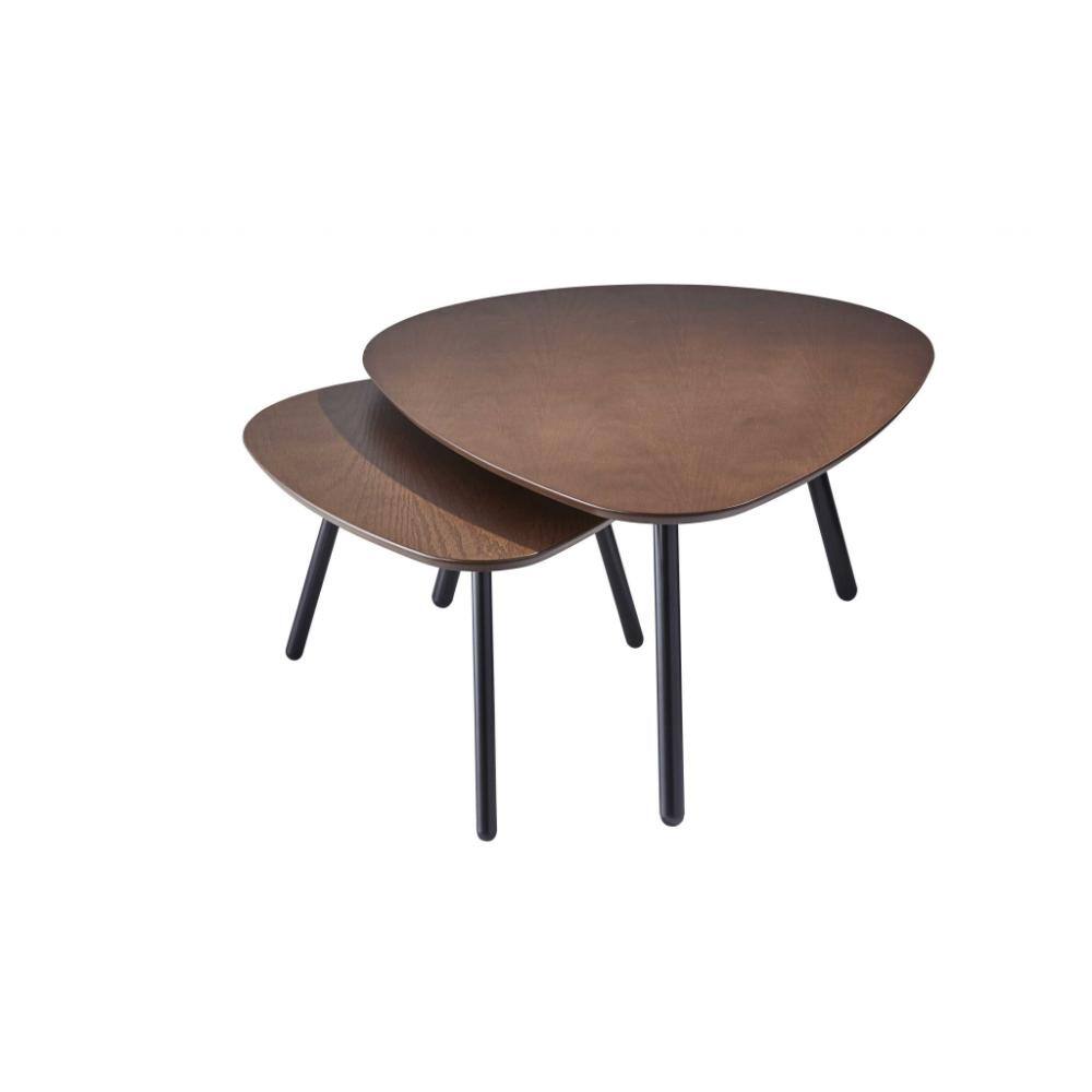 Front. Hivvago - Hivvago Set of Two Wood And Metal Oval Nested Tables - Brown.
