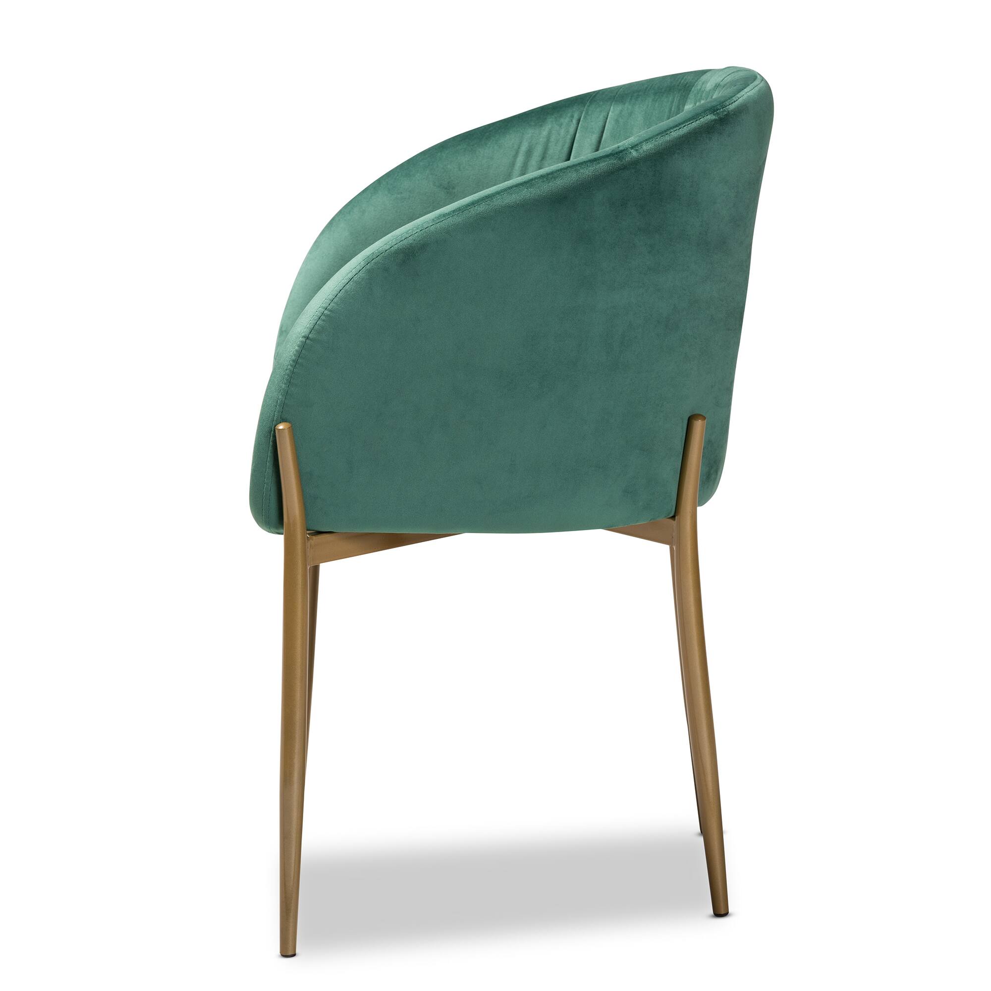 Left. Baxton Studio - Ballard Modern Luxe and Glam Green Velvet Fabric Upholstered and Gold Finished Metal Dining Chair - Green/Gold.