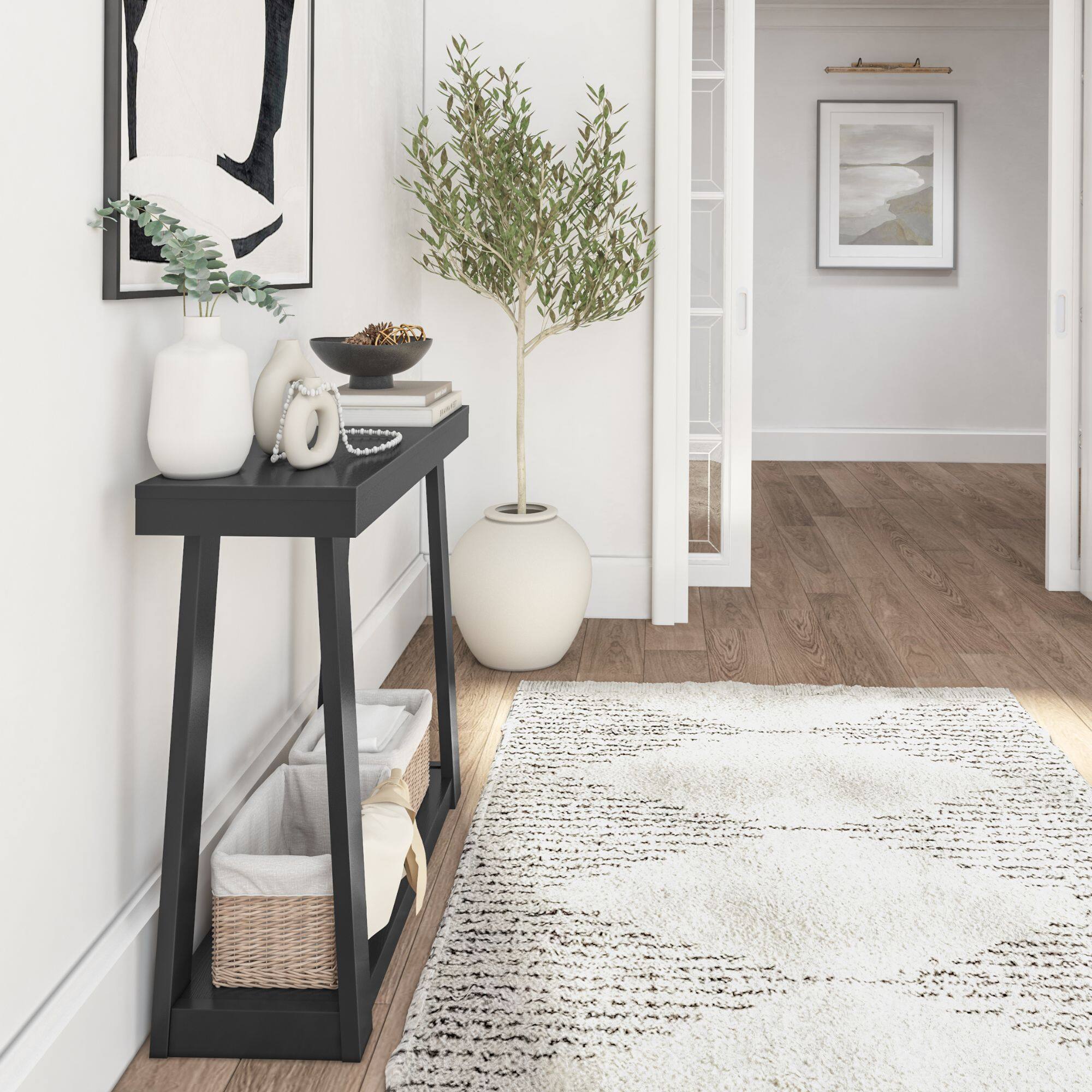 Alt View 4. Plank+Beam - Classic Console Table with Shelf - 36 inches, Black - Black.
