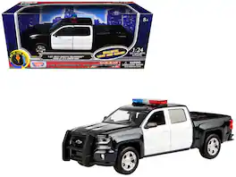 2017 Chevrolet Silverado 1500 LT Z71 Crew Cab Truck Black and White with Lights and Sounds 1/27 Model Car by Motormax