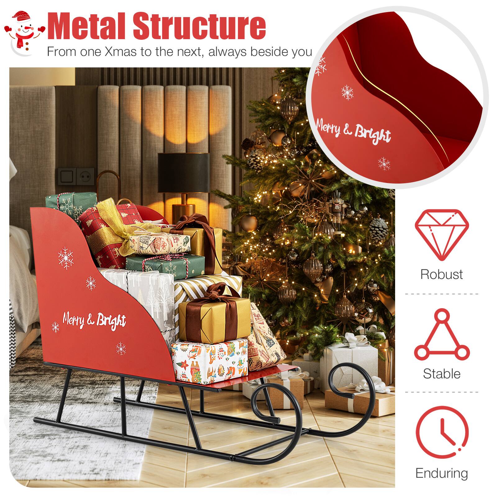 Metal Structure  
From one Xmas to the next, always beside you  

Merry & Bright  
Robust  
Stable  
Enduring